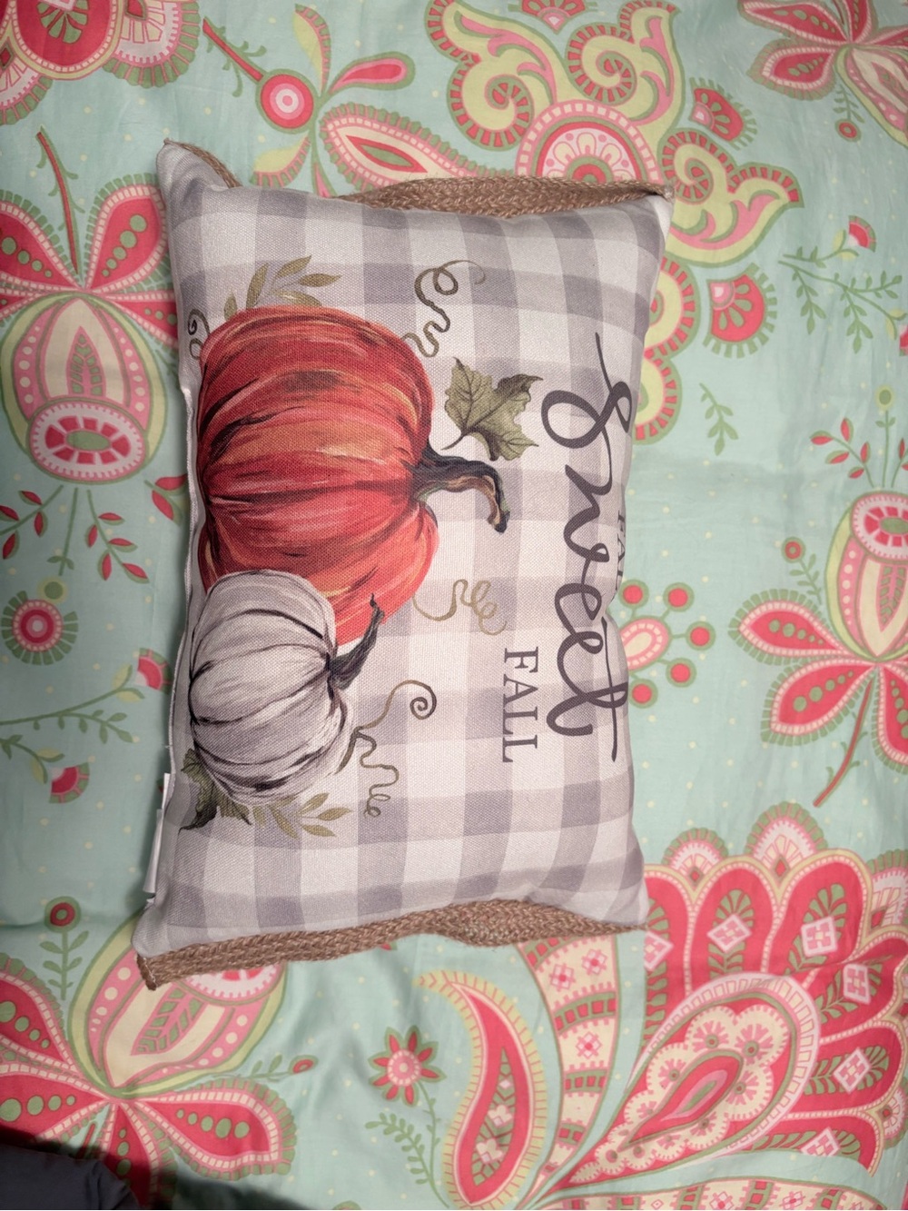 Autumn Pumpkin Accent Pillow in Orange & White